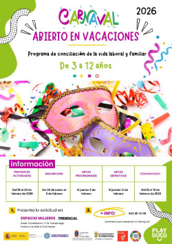 El programa `Abierto en Vacaciones. Carnaval 2026` oferta 80 plazas en cuatro colegios de Torrelavega