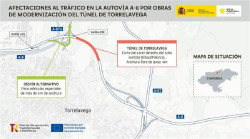 El tráfico del carril derecho del túnel de Torrelavega se corta de lunes a viernes hasta final de octubre